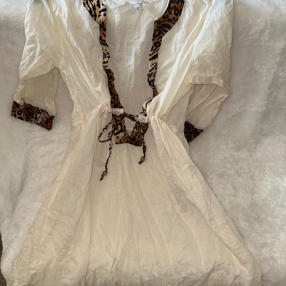 Merona Other - Merona Cream Swim Coverup with Leopard Trim